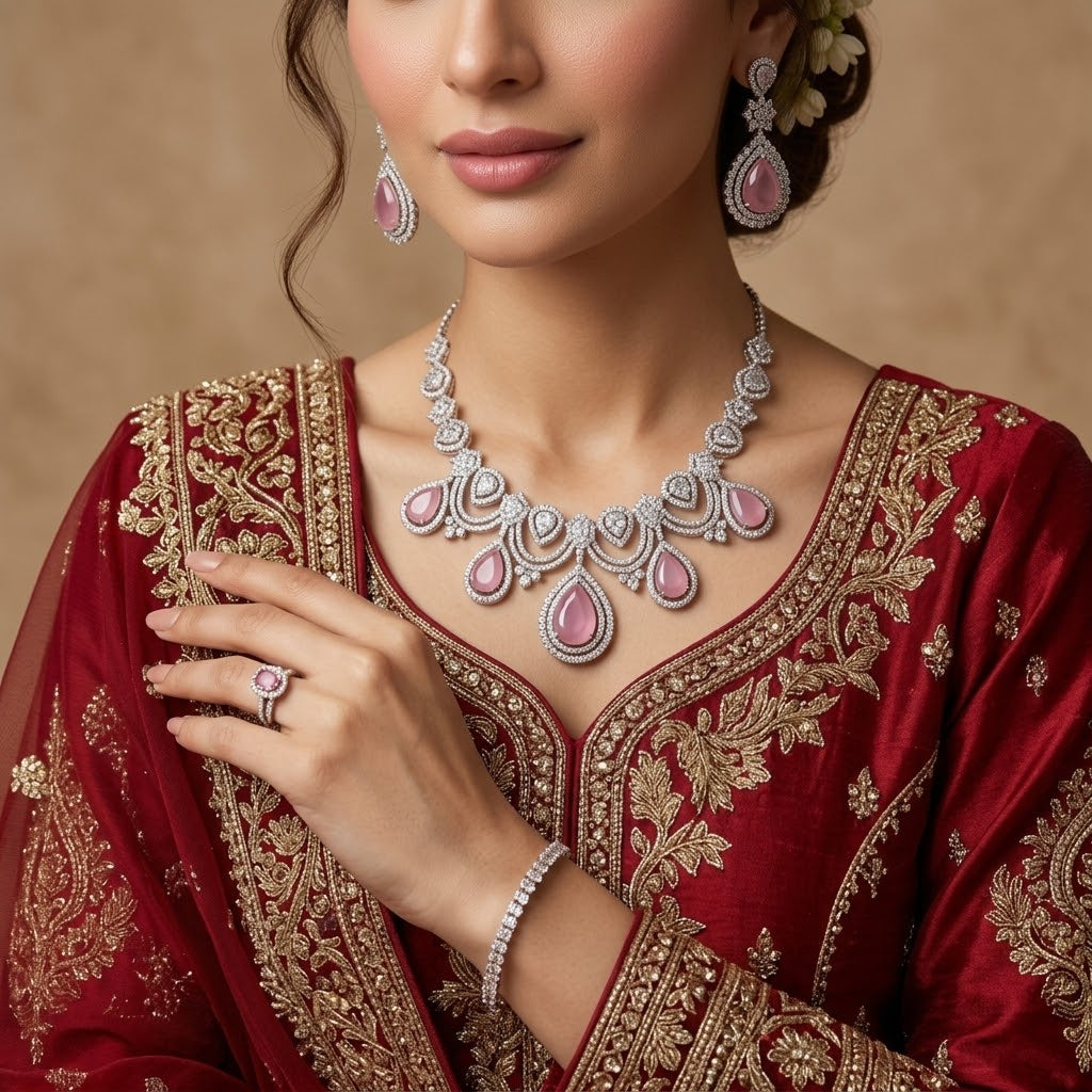 American Diamond Zircon Jewelry Set-22