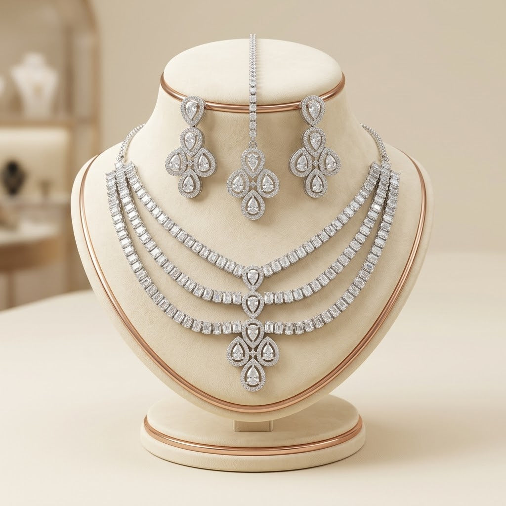 American Diamond Zircon Jewelry Set-21