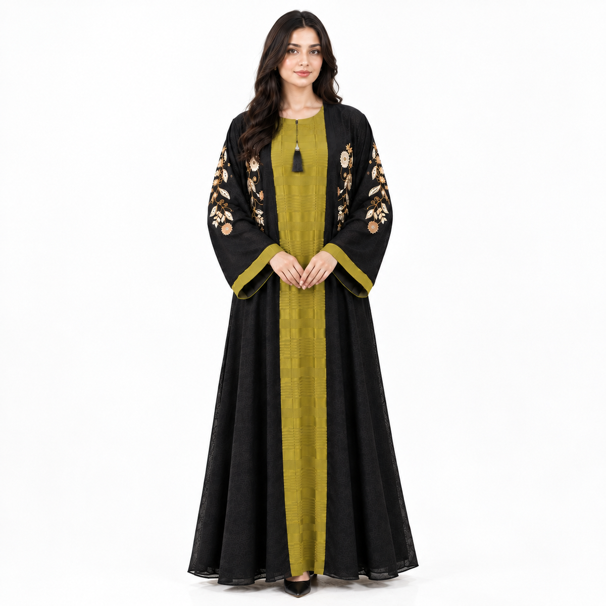 Naeem Boutique – 2-Piece Embroidered Abaya Set with Chiffon Jacket