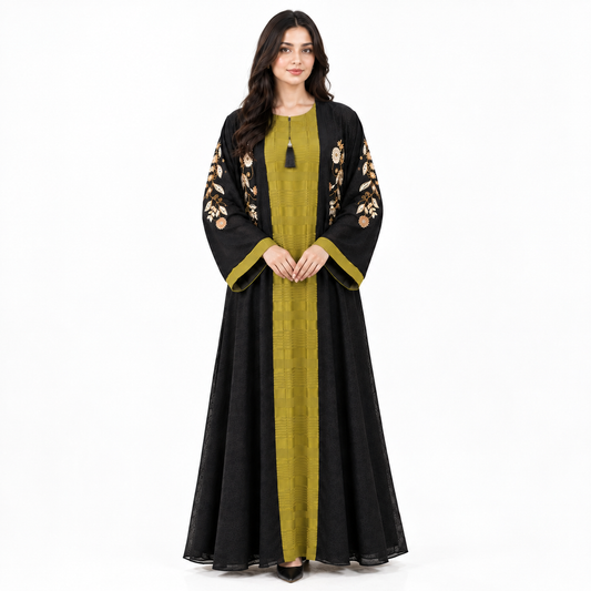 Naeem Boutique – 2-Piece Embroidered Abaya Set with Chiffon Jacket