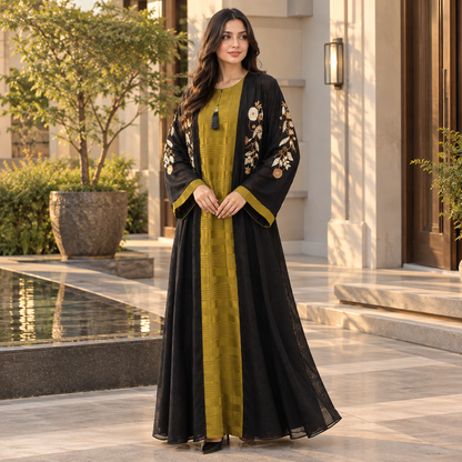 Naeem Boutique – 2-Piece Embroidered Abaya Set with Chiffon Jacket