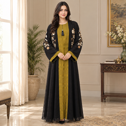Naeem Boutique – 2-Piece Embroidered Abaya Set with Chiffon Jacket
