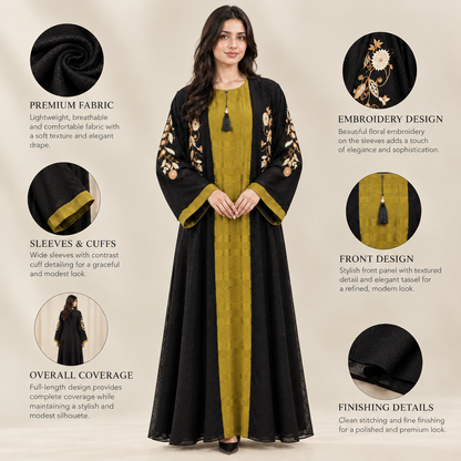 Naeem Boutique – 2-Piece Embroidered Abaya Set with Chiffon Jacket