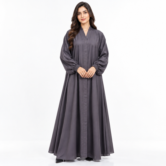 Naeem Boutique Charcoal Grey Abaya for Women – Elegant Full Length Modest Maxi Dress with Elastic Cuffs & Flowy Loose Fit