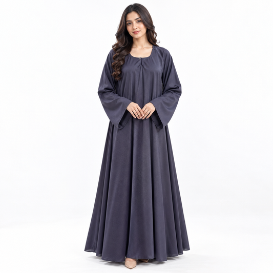 Naeem Boutique Dark Grey Abaya for Women – Plain Full Length Maxi Dress with 250-Inch Flare, Wide Sleeves & Relaxed Flowy Fit