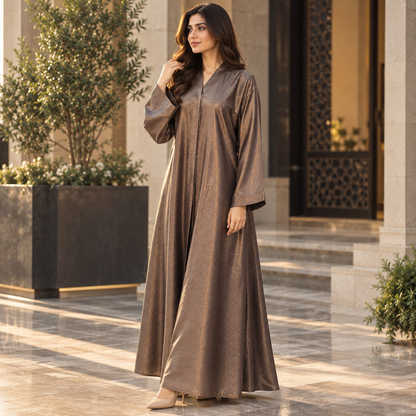 Naeem Boutique Metallic Bronze Abaya for Women – Luxury Shimmer Full-Length Maxi Abaya with Wide Sleeves, Elegant Modest Occasion Wear