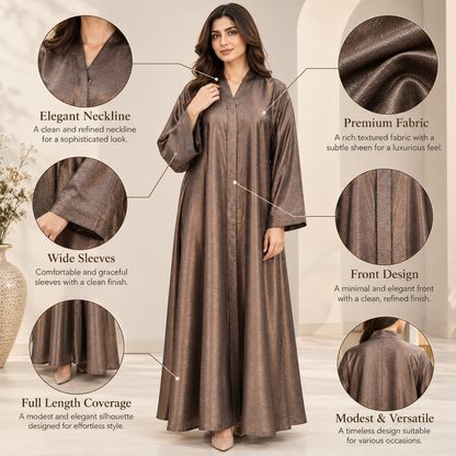 Naeem Boutique Metallic Bronze Abaya for Women – Luxury Shimmer Full-Length Maxi Abaya with Wide Sleeves, Elegant Modest Occasion Wear