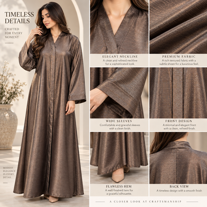Naeem Boutique Metallic Bronze Abaya for Women – Luxury Shimmer Full-Length Maxi Abaya with Wide Sleeves, Elegant Modest Occasion Wear