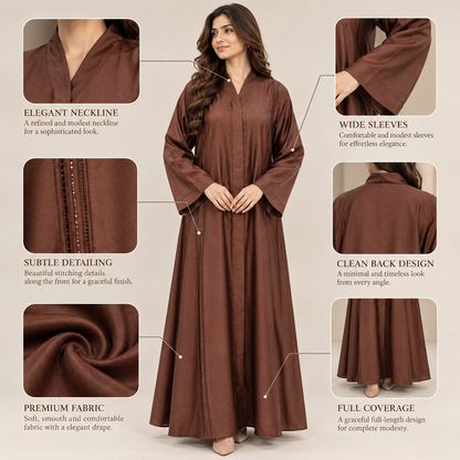 Naeem Boutique Rust Brown Abaya for Women – Elegant Full-Length Modest Maxi Abaya with Wide Sleeves & Refined Panel Detailing