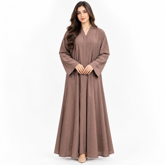 Naeem Boutique Dusty Mocha Abaya for Women – Elegant Subtle Shimmer Full-Length Maxi Abaya with Wide Sleeves, Luxury Modest Wear