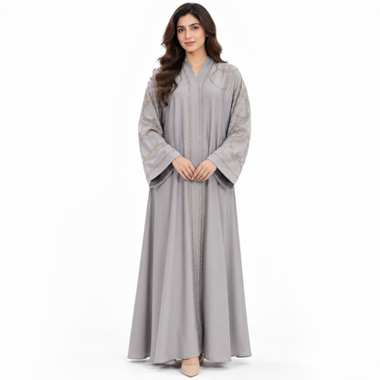Naeem Boutique Pearl Embroidered Abaya for Women – Geometric Detail, 33-Inch Chest Full-Length Maxi Abaya with Wide Sleeves, Modest Wear