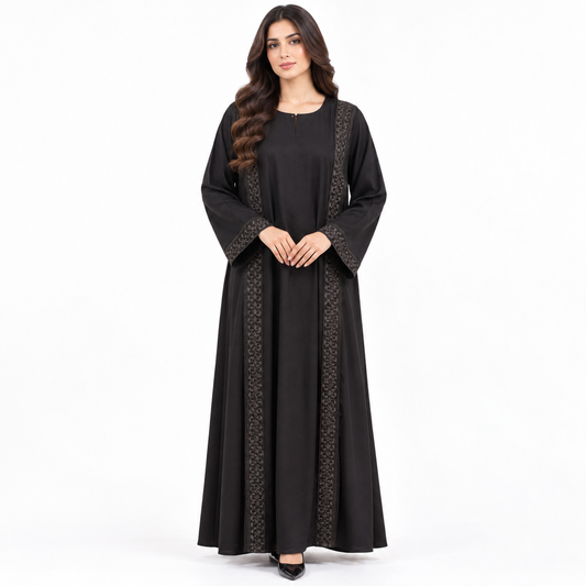 Naeem Boutique Classic Black Abaya for Women – Elegant Lace Panel Full-Length Maxi Abaya with Wide Sleeves, Premium Modest Islamic Wear