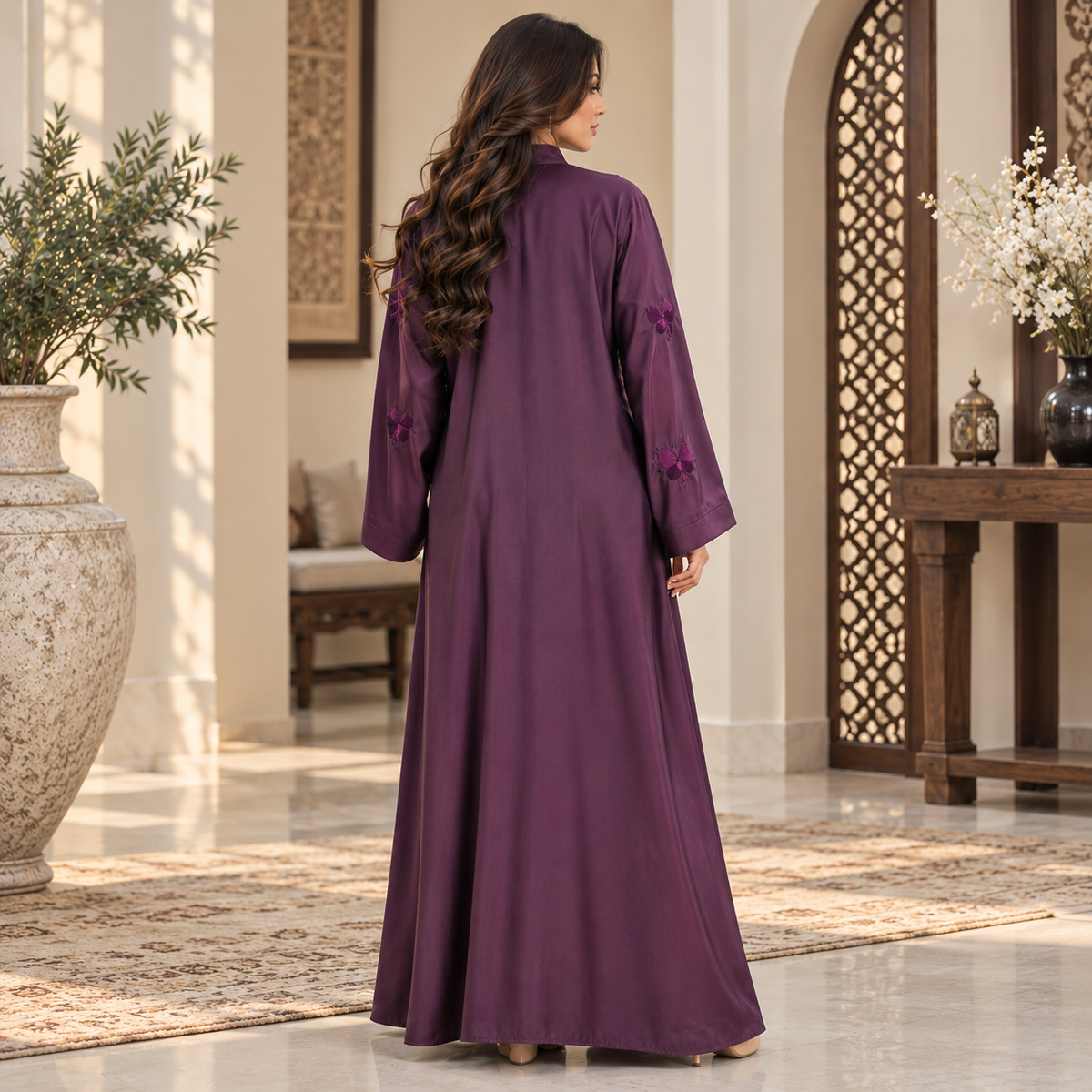 Naeem Boutique Purple Butterfly Embroidered Abaya for Women – Elegant Full-Length Modest Abaya with Wide Sleeves & Flowing Fit