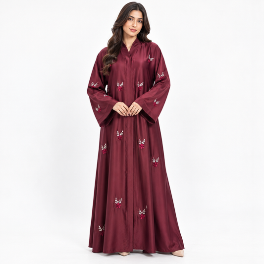 Naeem Boutique Floral Embroidered Abaya for Women – TikTok Imported Fabric with Embroidery Work, Elegant Full-Length Modest Dress with Flared Sleeves & Flowing Fit