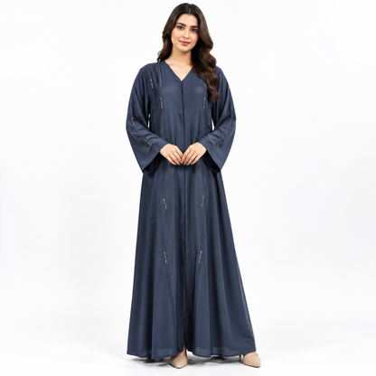 Naeem Boutique – Navy Blue Embellished Abaya for Women | Elegant Full Length Modest Abaya with Flared Sleeves & Delicate Detailing