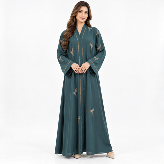 Naeem Boutique Korean Fabric, Leaf Motifs & Wide Sleeves