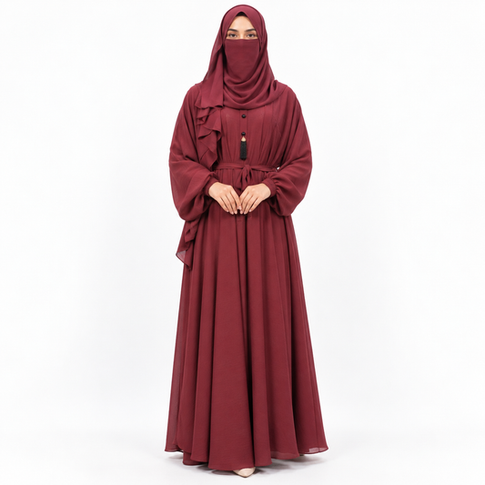 Naeem Boutique 4-Piece Abaya Set with Matching Hijab | Full Length Modest Dress with Inner, Outer, Rumali & Naqabi.
