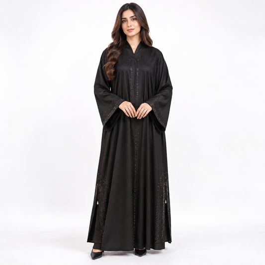 Naeem Boutique Luxury Black Embellished Abaya for Women | Full Length Modest Dress with Shimmer Detailing, Wide Sleeves & Elegant Flow
