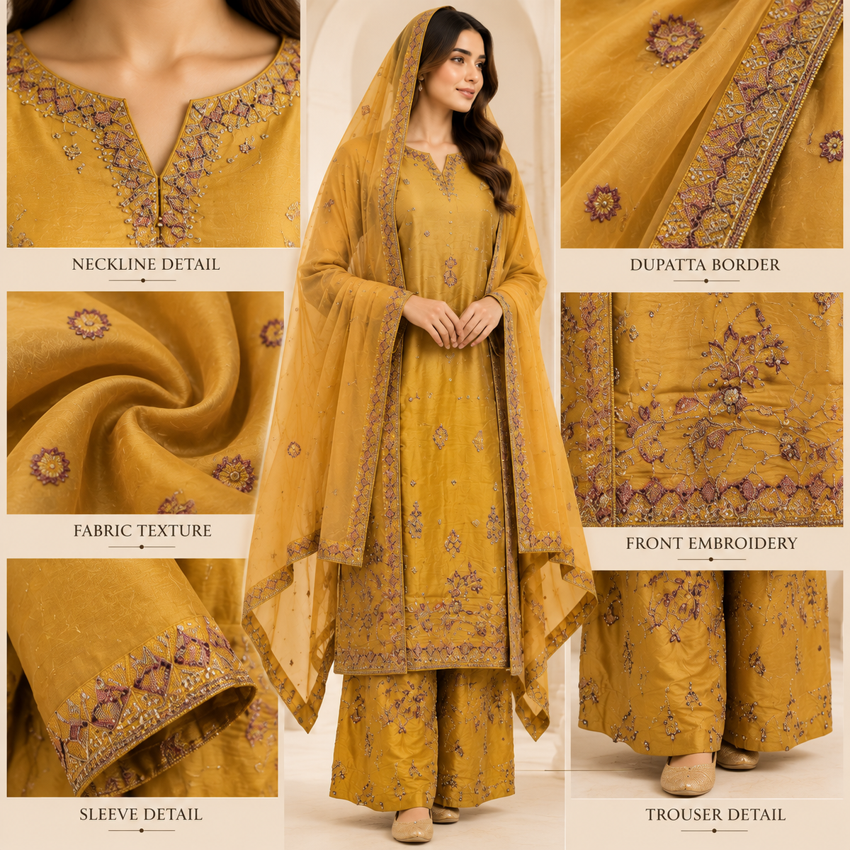 Viscose Embroidered 3-Piece Suit with Plazo &amp; Organza Dupatta