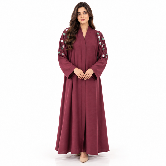 Naeem Boutique Floral Embroidered Abaya for Women | Elegant Full Length Modest Abaya with Wide Sleeves | Pakistani Islamic Dress for Casual & Formal Wear