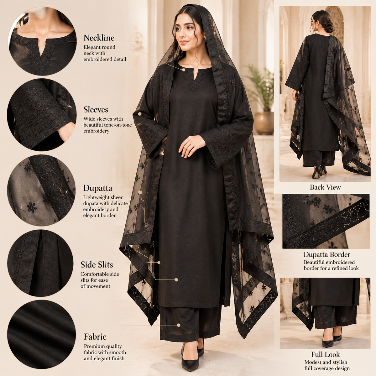 Winter Cotton 3-Piece Suit with Flared Plazo