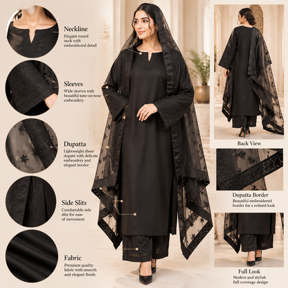 Winter Cotton 3-Piece Suit with Flared Plazo