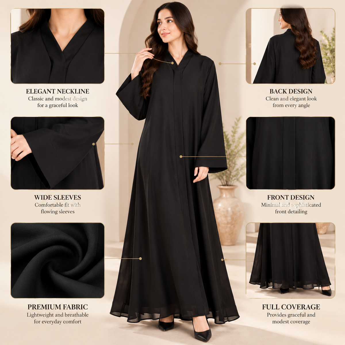 Elegant Front Open Abaya