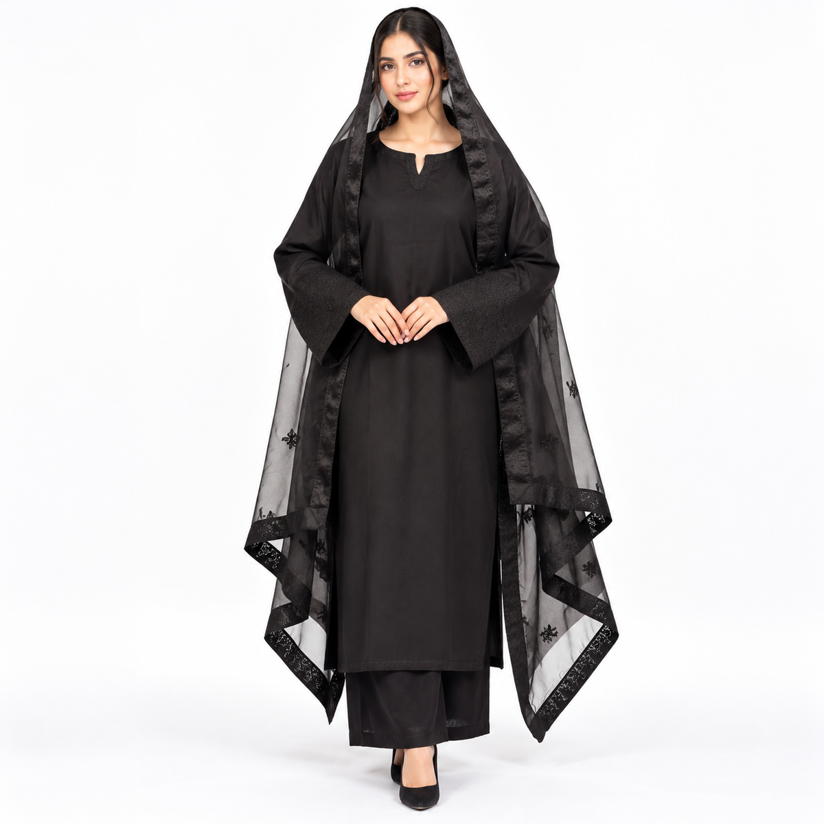 Winter Cotton 3-Piece Suit with Flared Plazo