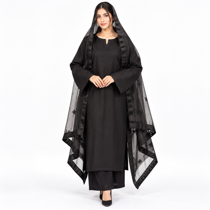 Winter Cotton 3-Piece Suit with Flared Plazo