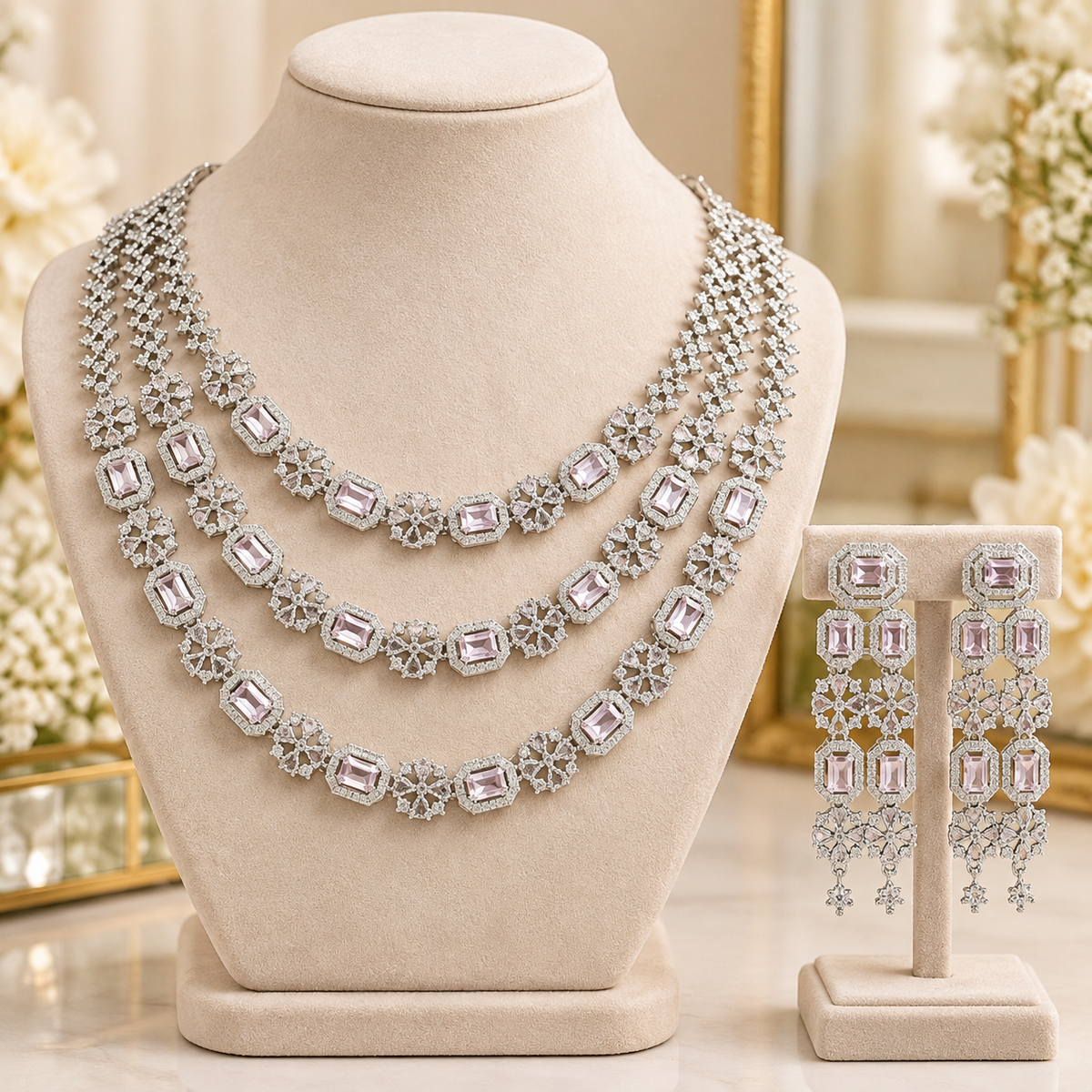 American Diamond Zircon Jewelry Set-18