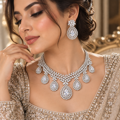 American Diamond Zircon Jewelry Set-17