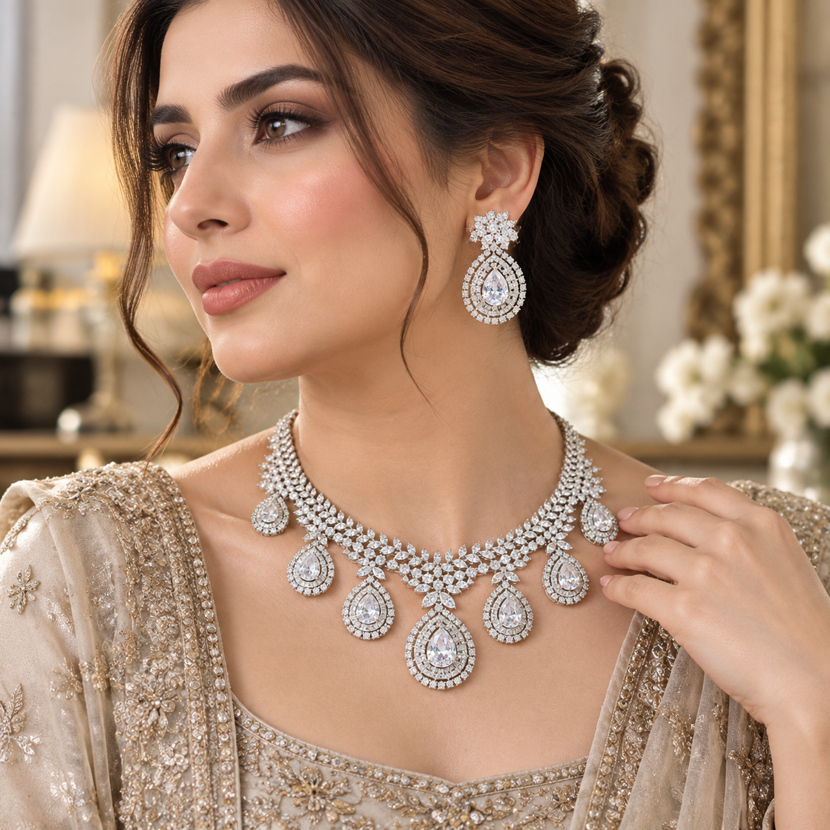 American Diamond Zircon Jewelry Set-17
