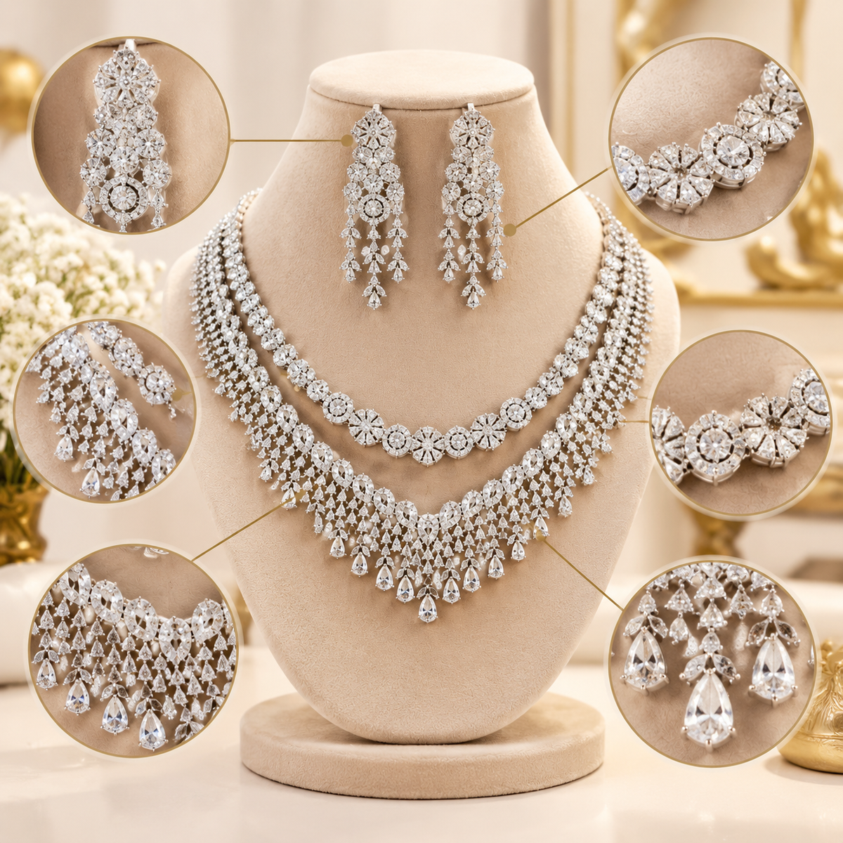 American Diamond Zircon Jewelry Set-13