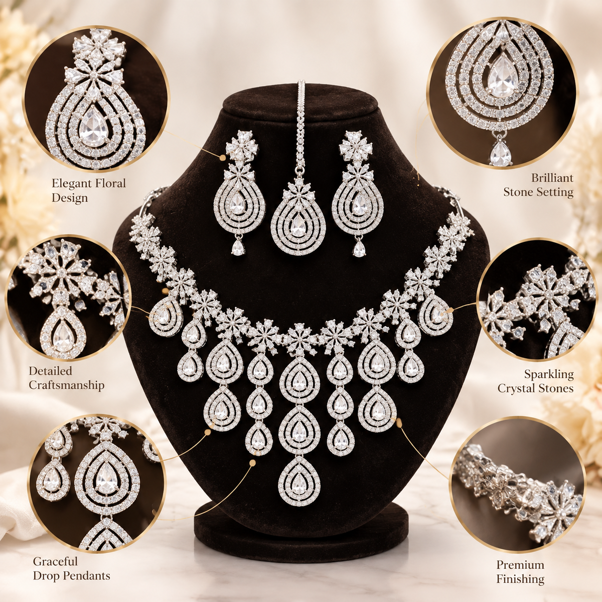 American Diamond Zircon Jewelry Set-28