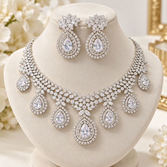 American Diamond Zircon Jewelry Set-17