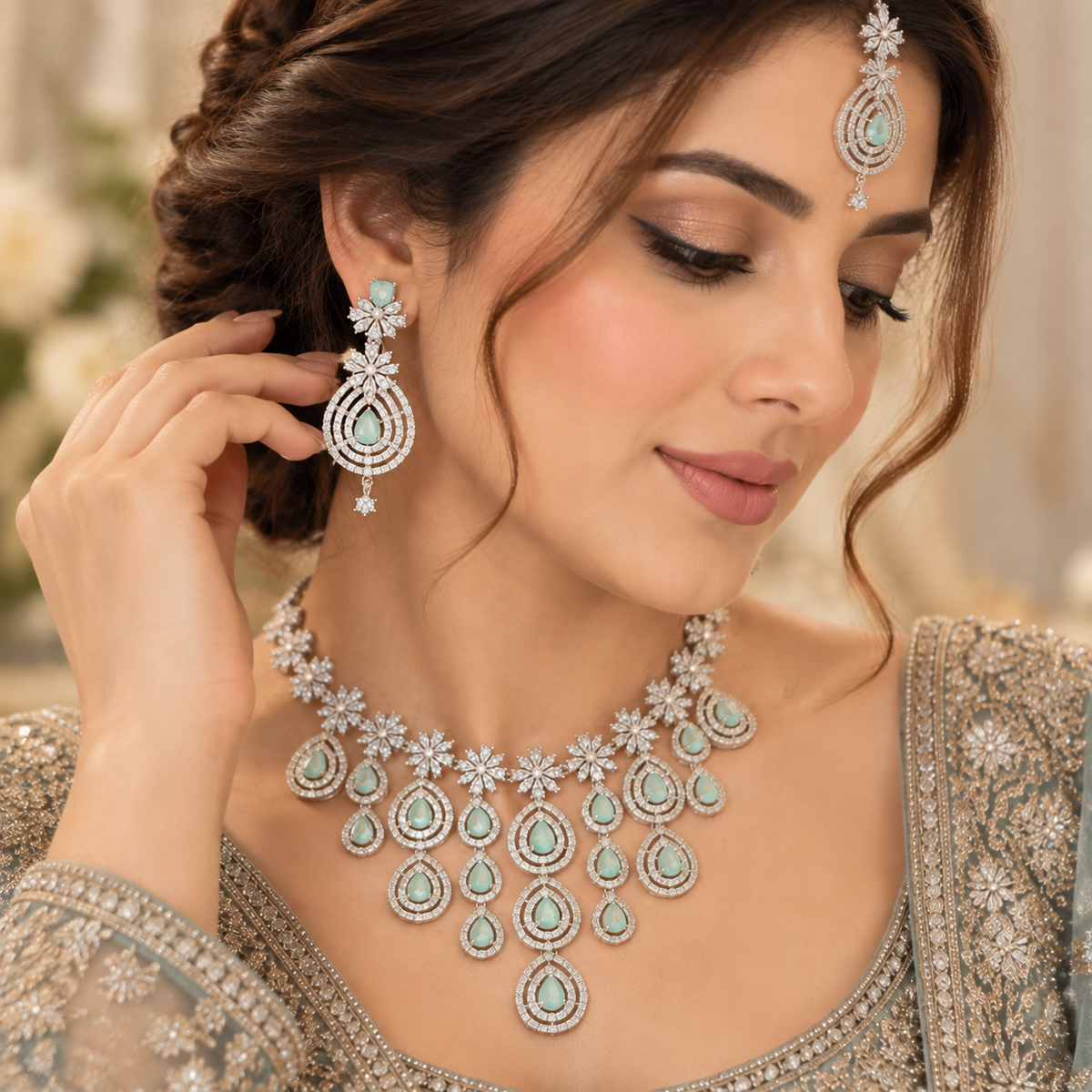 American Diamond Zircon Jewelry Set-16