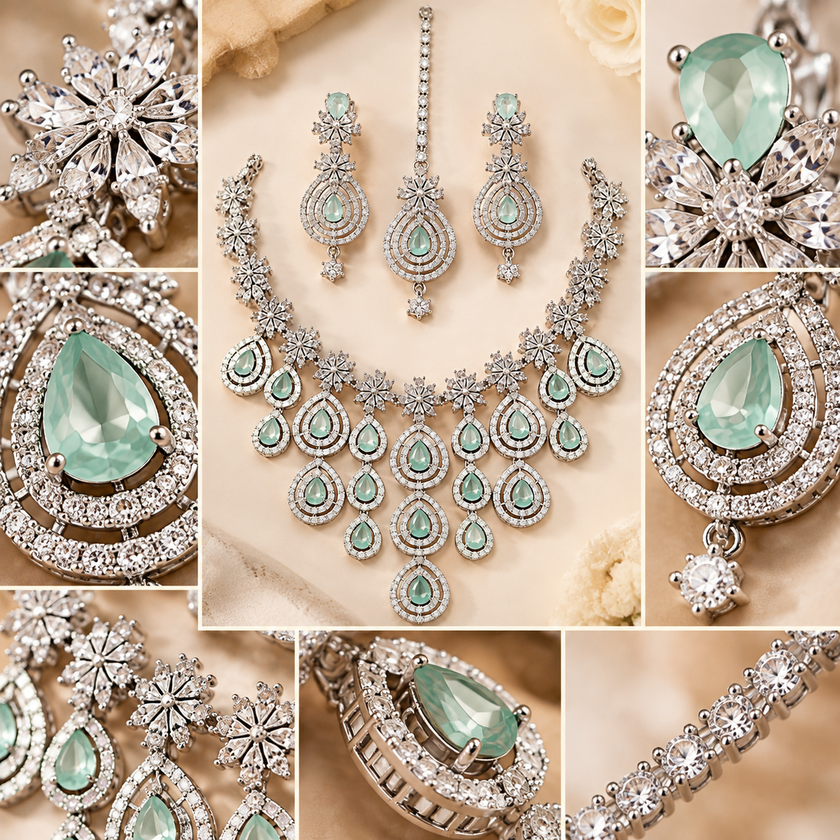 American Diamond Zircon Jewelry Set-16