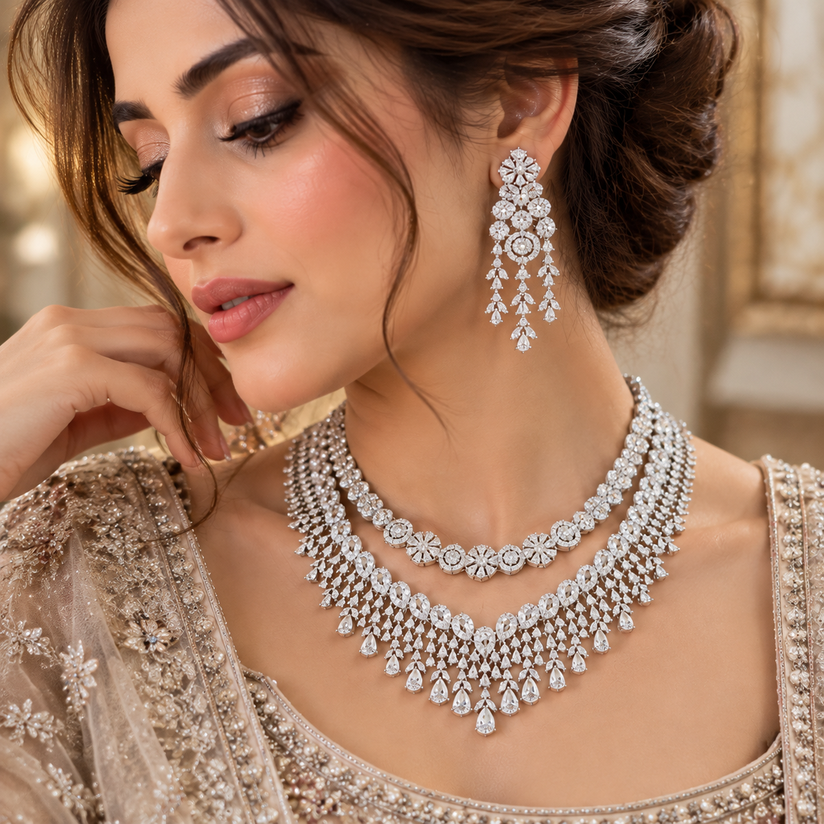 American Diamond Zircon Jewelry Set-15
